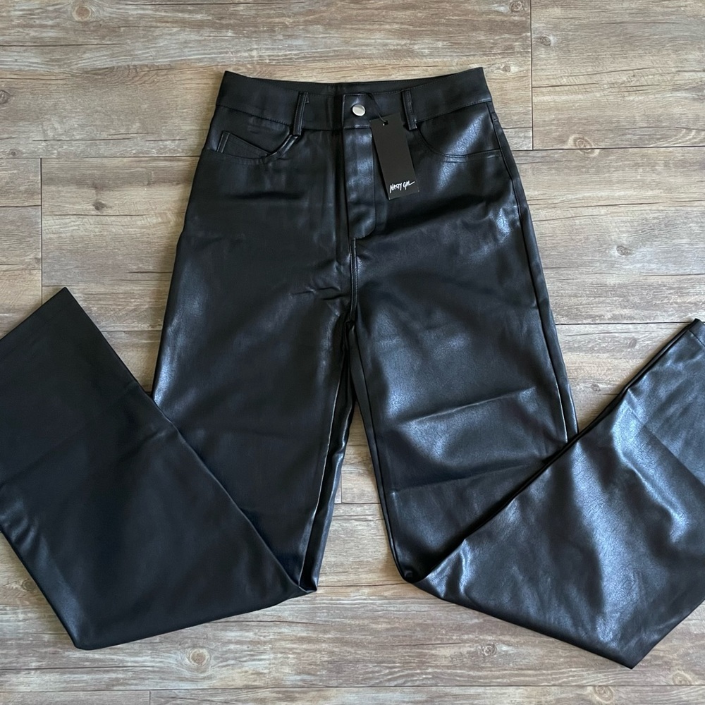 Faux Leather Wide-Leg Pants